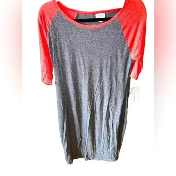 Lularoe‎ Large heather charcoal grey Julia dress with red raglan sleeves. NWT. - Picture 1 of 6